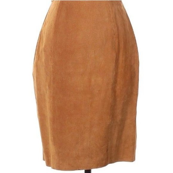 BB Dakota Vintage Suede Leather Pencil Skirt Tan Cognac Sz 6 - Picture 3 of 4